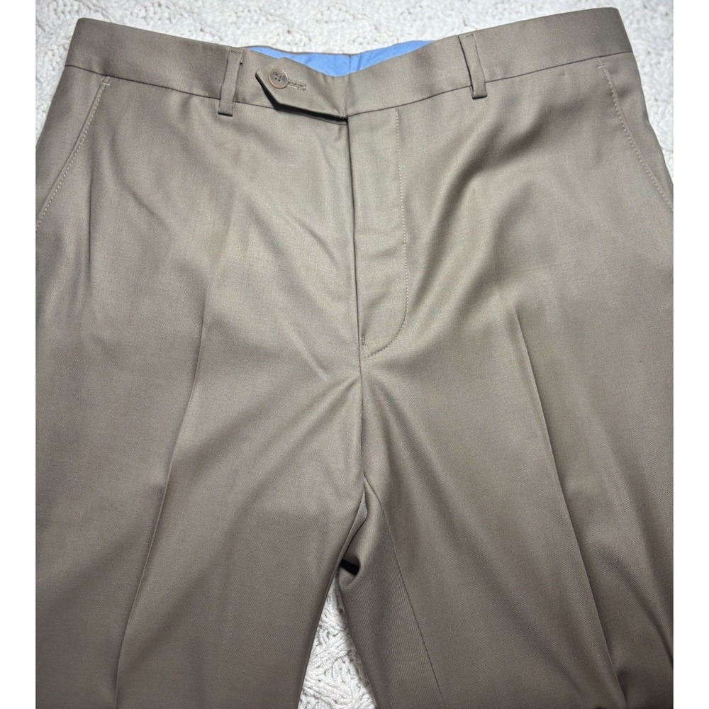Samuelsohn Pants Men 33x33 Taupe Super 110's Wool Flat Front Cuffed Hem Zip-Fly‎ - Picture 6 of 9